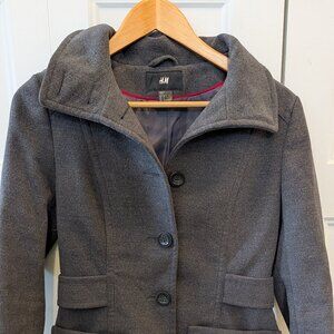 H&M Grey Funnel Neck Military Style Coat